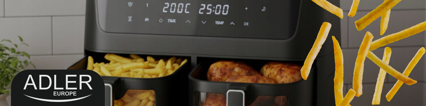 Adler Dvikamerė Oro Gruzdintuvė 11L 2700W 8 programų