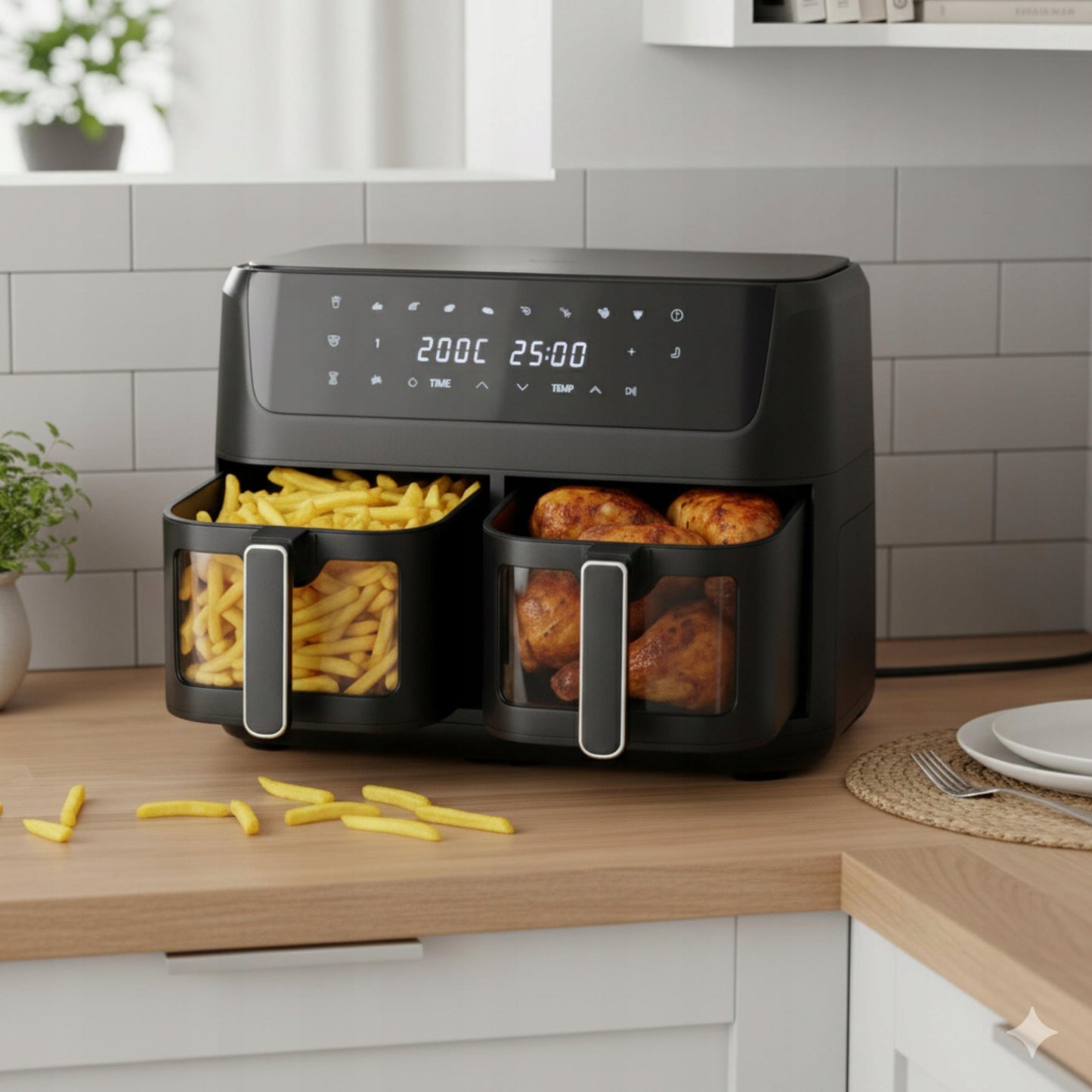 Adler Dvikamerė Oro Gruzdintuvė 11L 2700W 8 programų