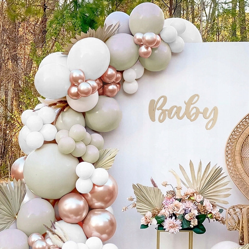 GIRLIANDA IŠ BALIONŲ ROŽINĖ BALTA GIMTADIENIO DEKORACIJA KRIKŠTYNOS VESTUVĖS VAIKŲ GIMTADIENIS