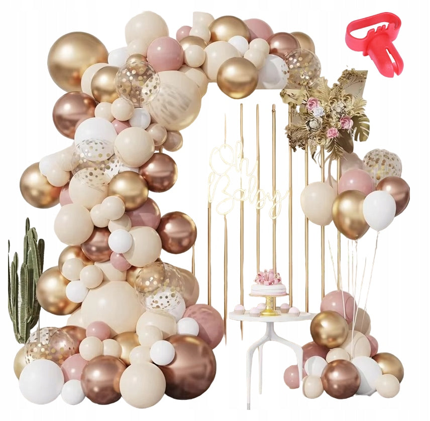 ROŽINĖ BALIONŲ GIRLIANDA KRIKŠTYNOS MERGAITEI METINUKĖS GIMTADIENIS 101 VNT