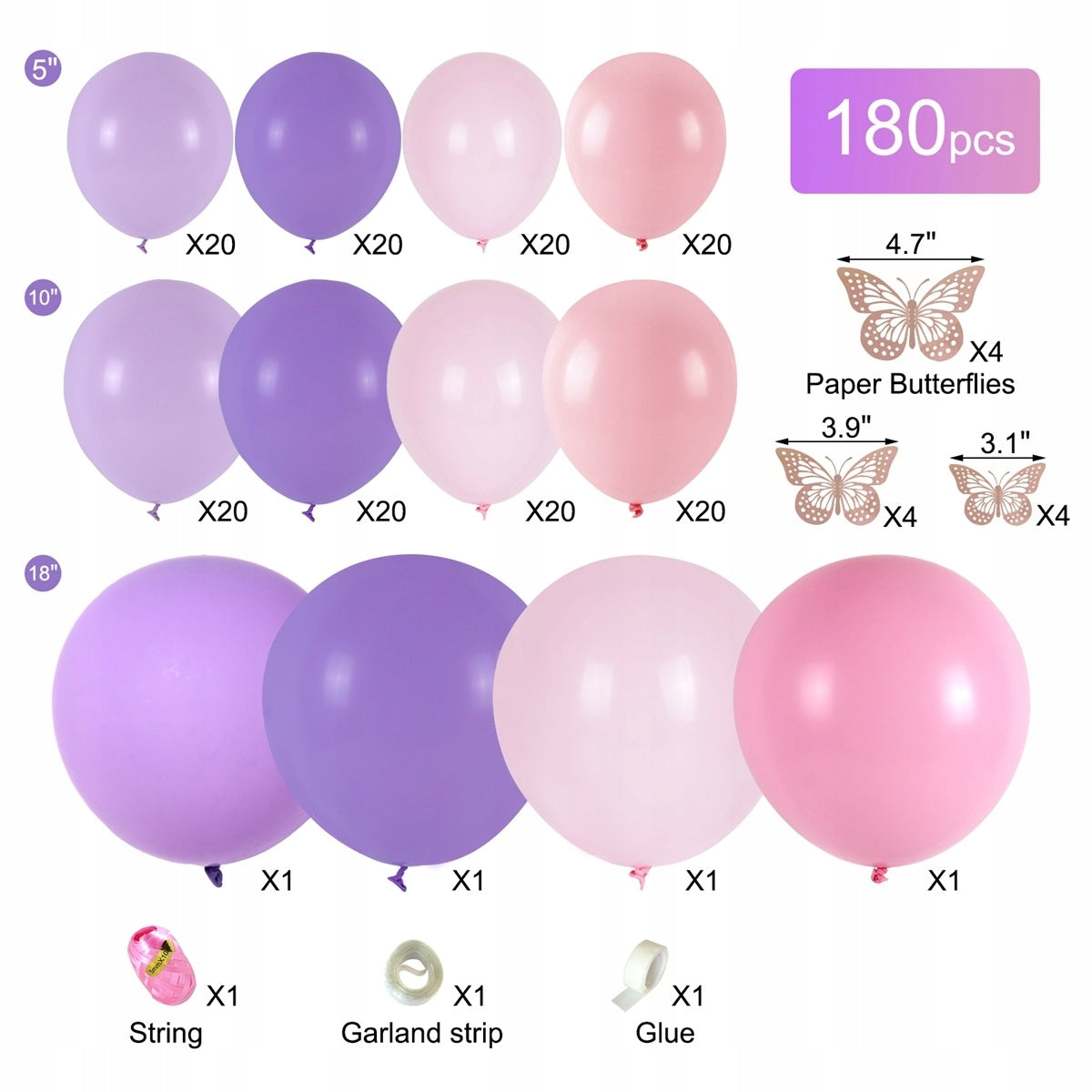 GIRLENDAS BALIONŲ ROŽINIS VIOLETINIS GIMTADIENIO METUKAI KRIKŠTYNOS MERGAITĖ VESTUVĖS