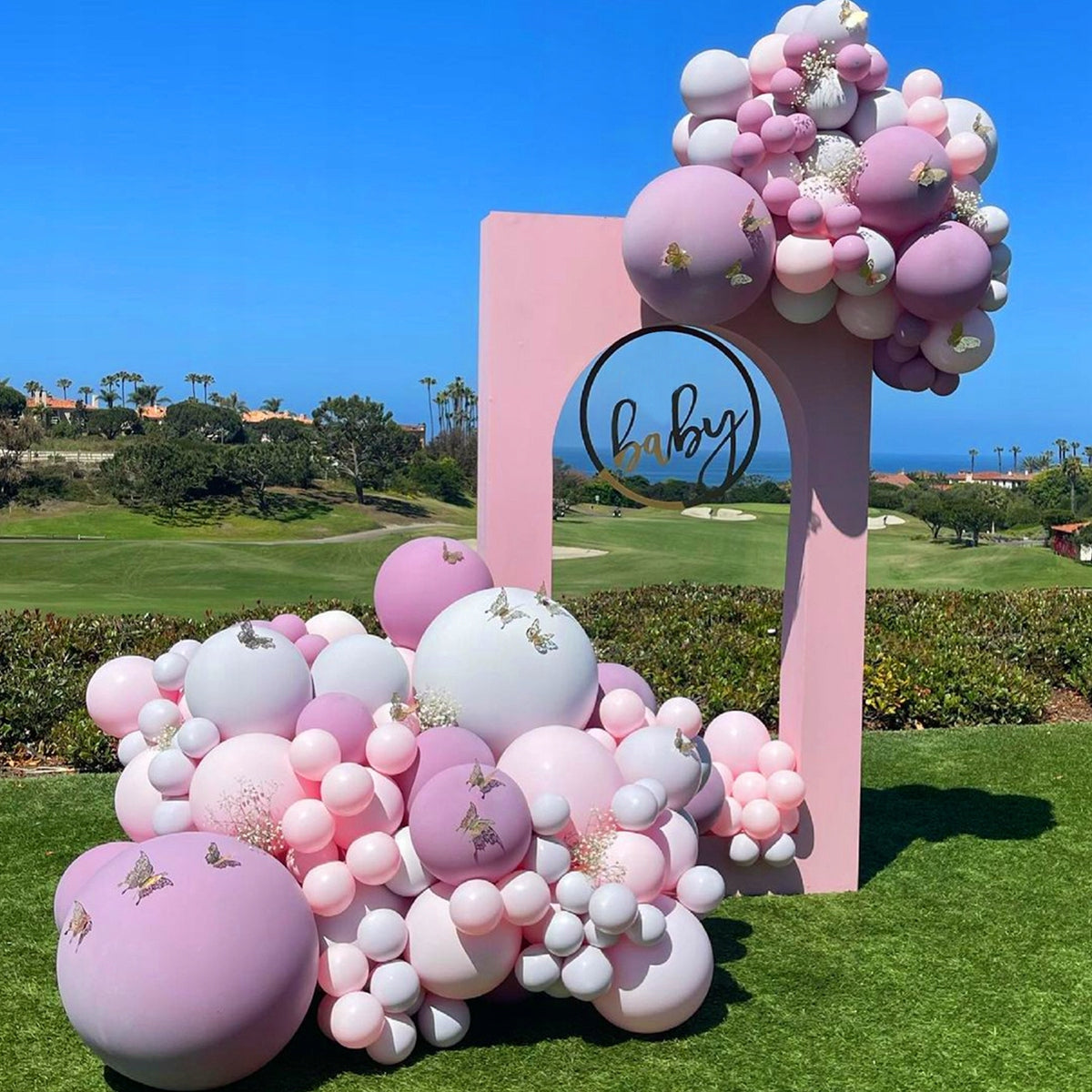 GIRLENDAS BALIONŲ ROŽINIS VIOLETINIS GIMTADIENIO METUKAI KRIKŠTYNOS MERGAITĖ VESTUVĖS