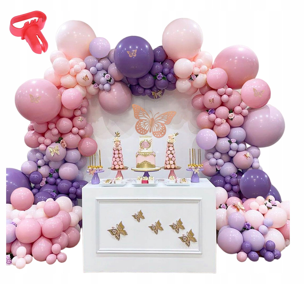 GIRLENDAS BALIONŲ ROŽINIS VIOLETINIS GIMTADIENIO METUKAI KRIKŠTYNOS MERGAITĖ VESTUVĖS