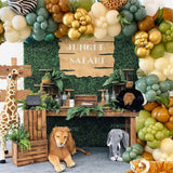 ŽALIO-AUKSINĖ BALIONŲ GIRLIANDA BERNIOKUI SAFARI ZOO PIRMI metukai GIMTADIENIO BOHO