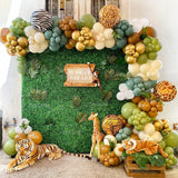 ŽALIO-AUKSINĖ BALIONŲ GIRLIANDA BERNIOKUI SAFARI ZOO PIRMI metukai GIMTADIENIO BOHO