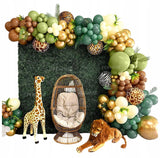 ŽALIO-AUKSINĖ BALIONŲ GIRLIANDA BERNIOKUI SAFARI ZOO PIRMI metukai GIMTADIENIO BOHO