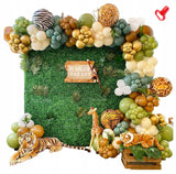 ŽALIO-AUKSINĖ BALIONŲ GIRLIANDA BERNIOKUI SAFARI ZOO PIRMI metukai GIMTADIENIO BOHO