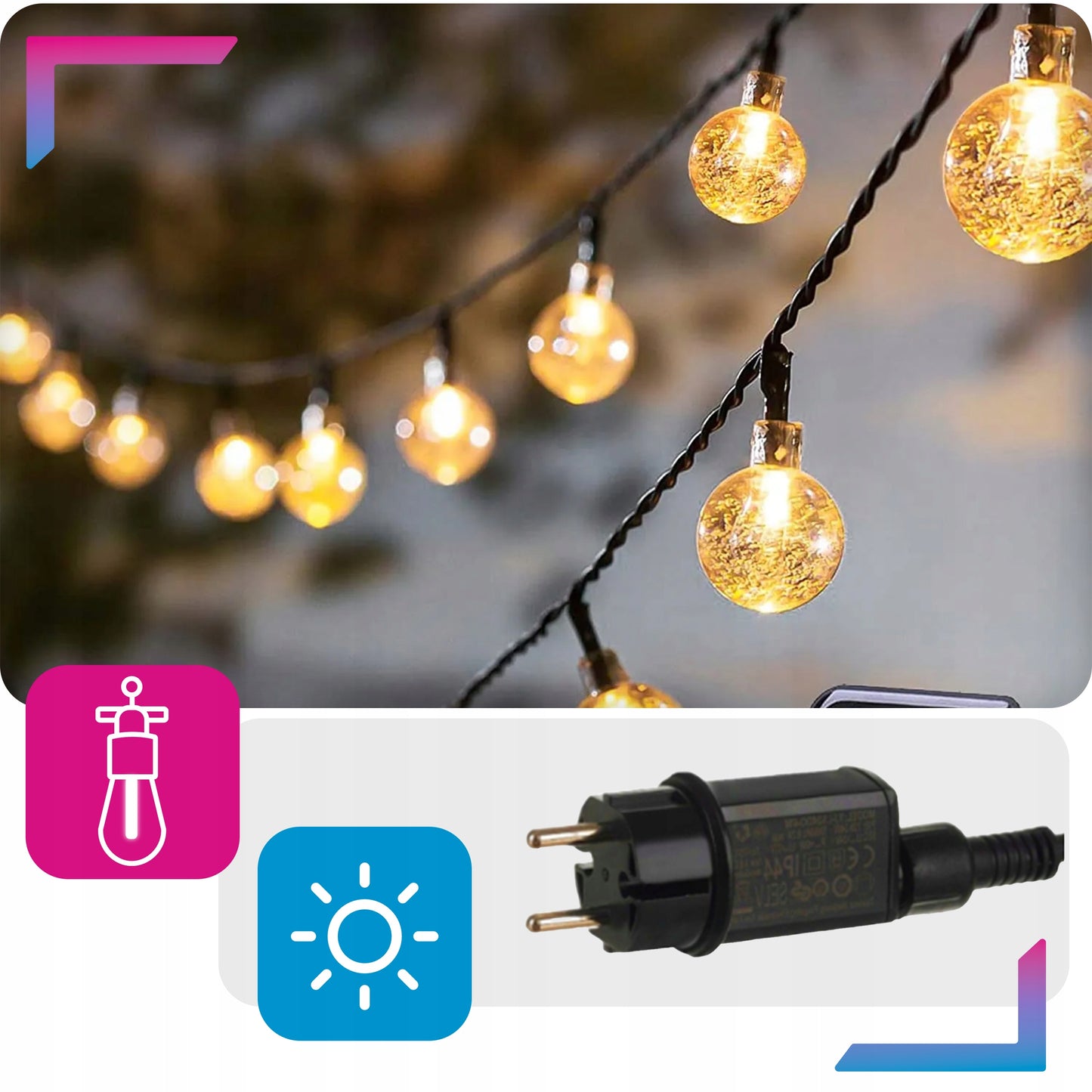 LAUKO GIRUOKLIS BALKONUI LEMPUTĖS 20m 20 LED SODUI LAUKO