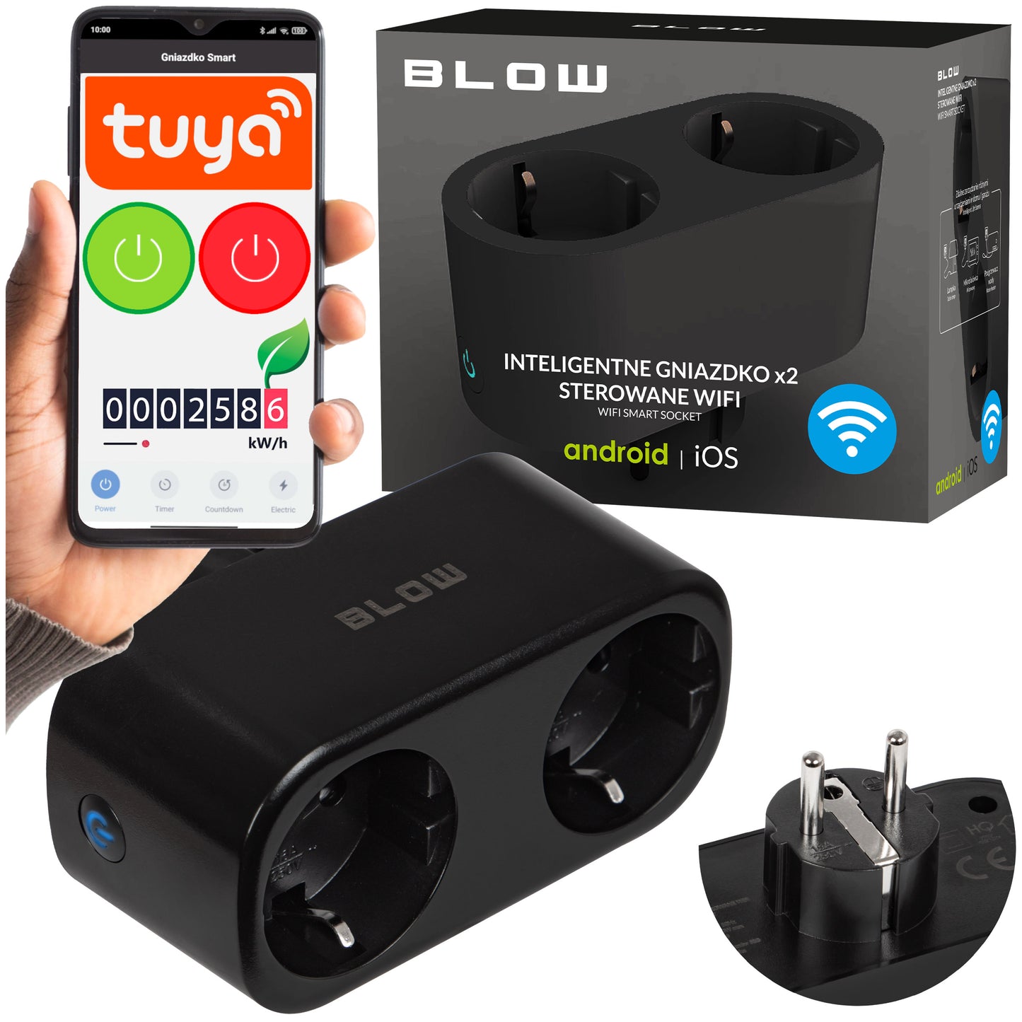 Dvigubas WiFi išmanusis lizdas TUYA WATTMETRAS PROGRAMuojamas lizdas 16A