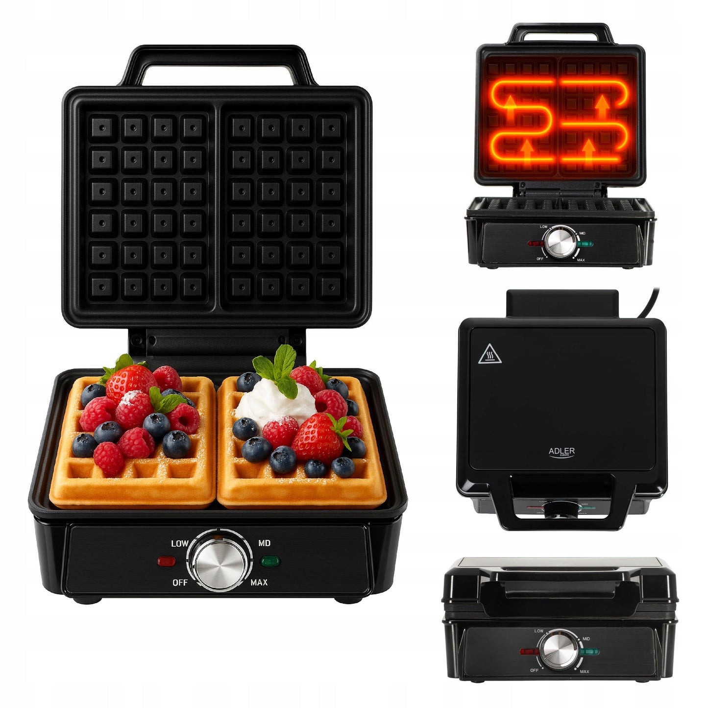 Vaflių keptuvė 2000W XXL, 2 dideli vafliai, Temperatūros reguliavimas, Nelipanti danga, Galinga