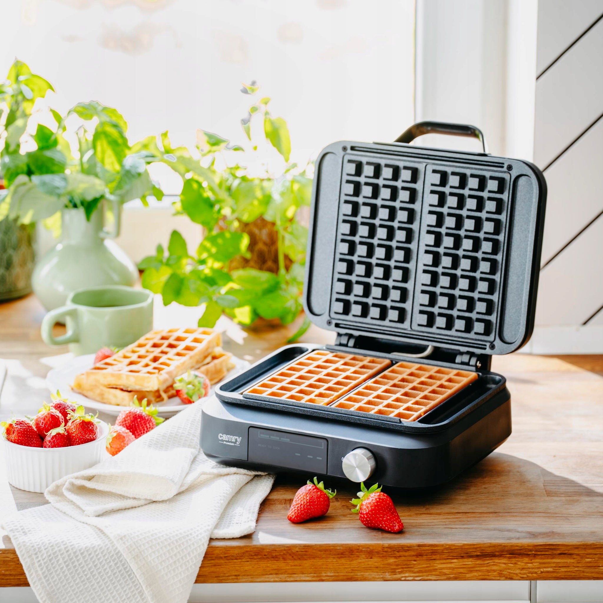 Vaflių keptuvė 2200W, 2 XXL vafliai, su laikmačiu, gilios plokštės, reguliuojama, nelipni danga