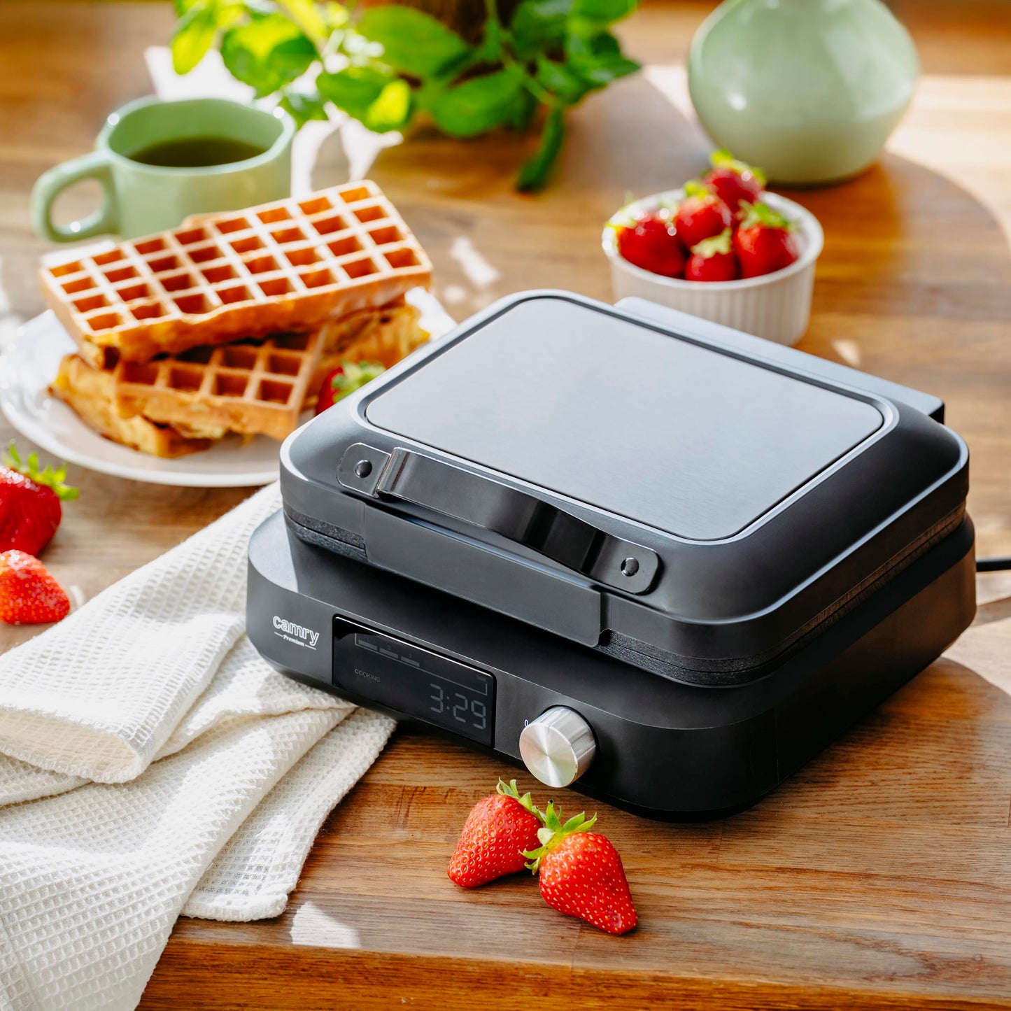 Vaflių keptuvė 2200W, 2 XXL vafliai, su laikmačiu, gilios plokštės, reguliuojama, nelipni danga