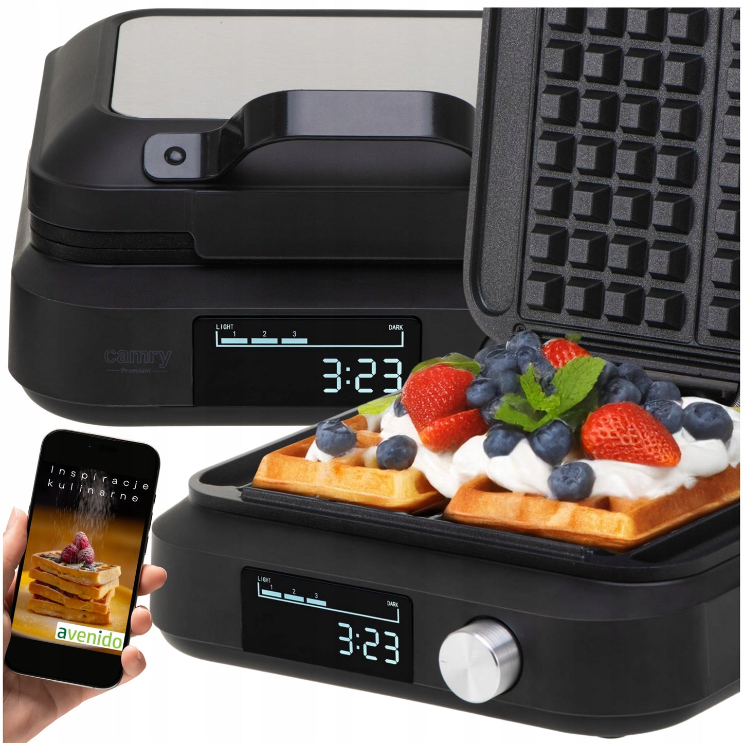 Vaflių keptuvė 2200W, 2 XXL vafliai, su laikmačiu, gilios plokštės, reguliuojama, nelipni danga