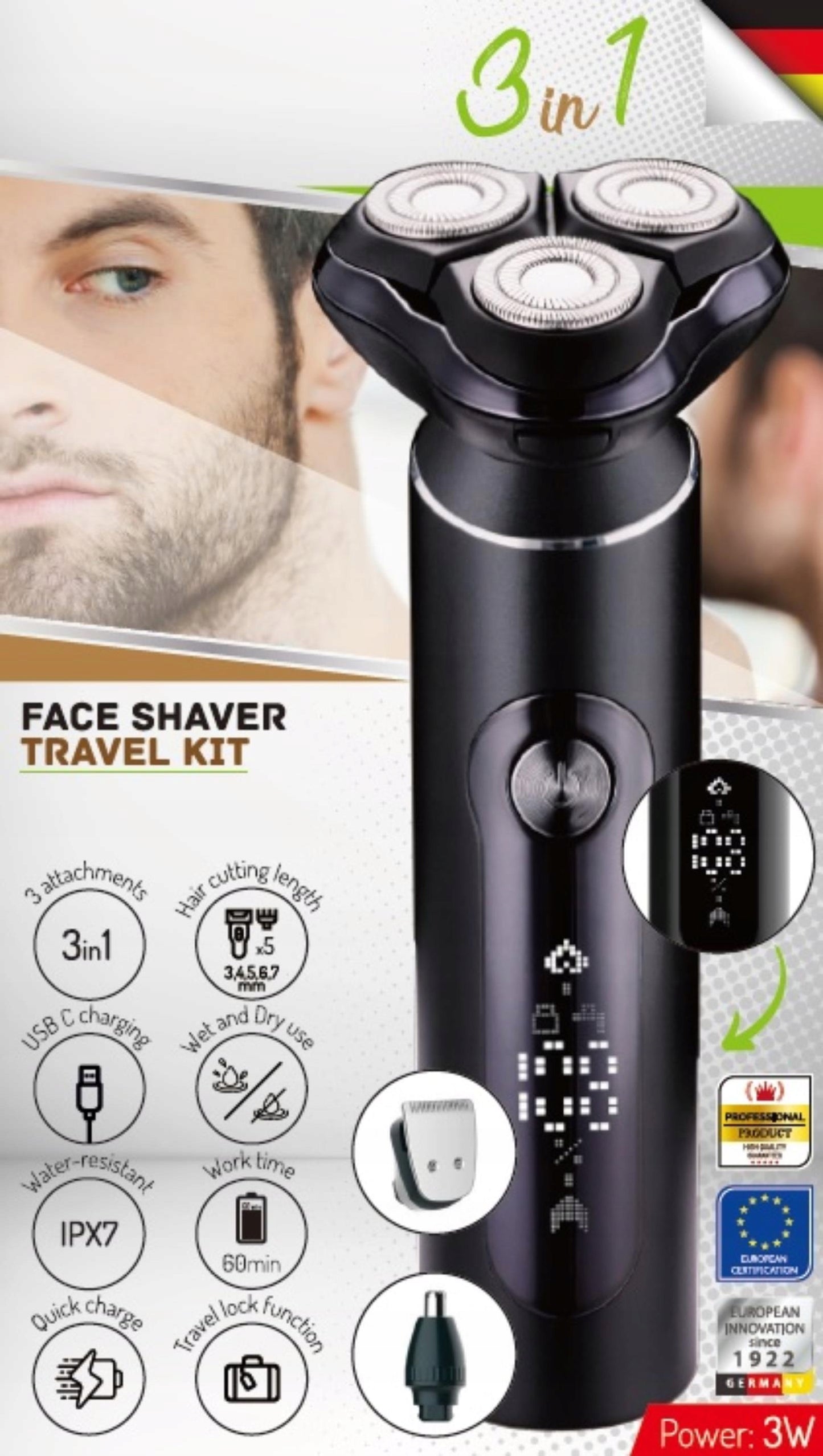 Vyriškas elektrinis skustuvas, kirpimo mašinėlė, nosies trimeris