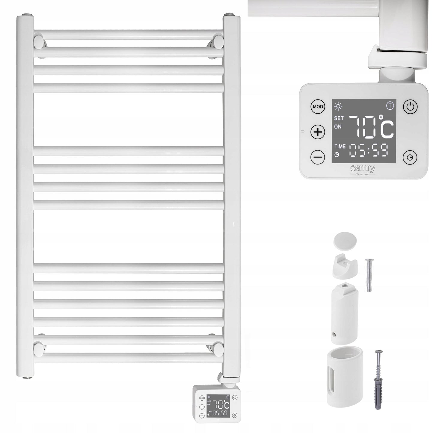 Elektrinis vonios šildytuvas (kopėtėlės), baltas, sieninis, 90x50cm, 600W, su laikmačiu