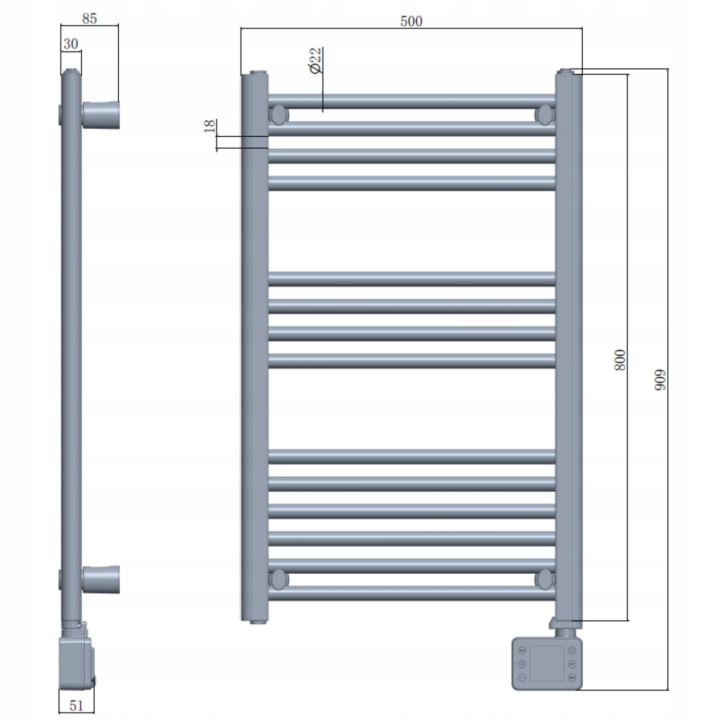 Elektrinis vonios šildytuvas Kopėtėlės Juodas Sieninis 90x50cm 600W Laikmatis