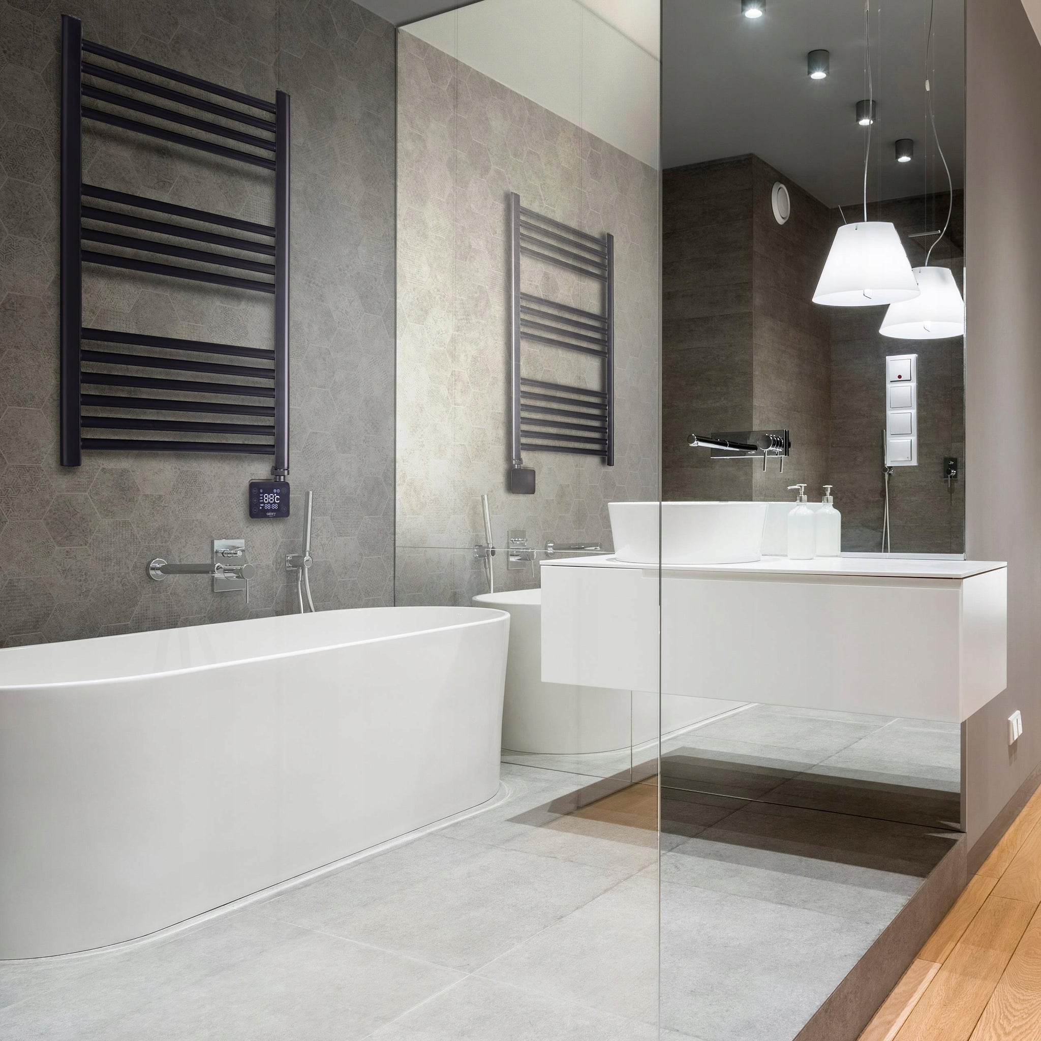 Elektrinis vonios šildytuvas Kopėtėlės Juodas Sieninis 90x50cm 600W Laikmatis