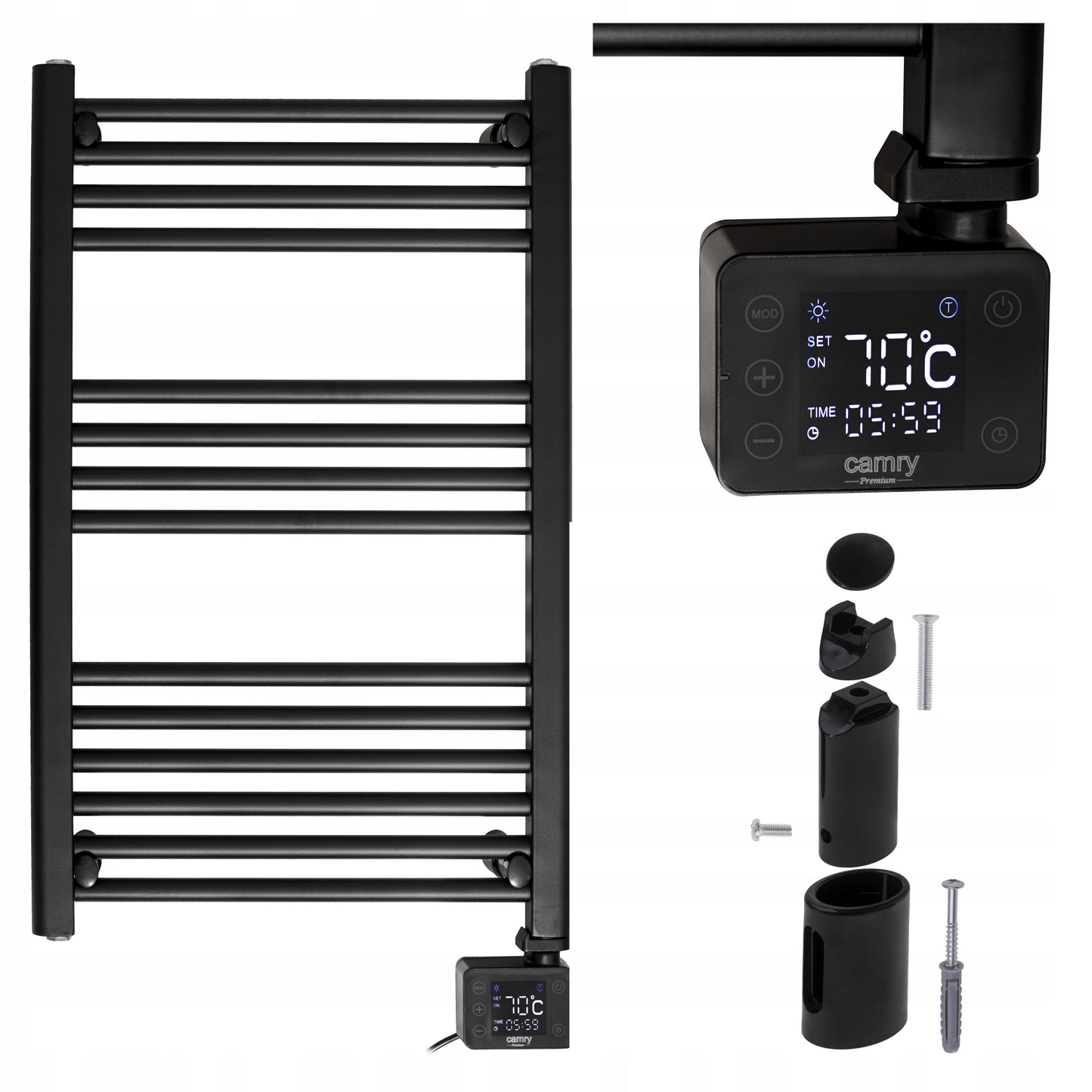 Elektrinis vonios šildytuvas Kopėtėlės Juodas Sieninis 90x50cm 600W Laikmatis