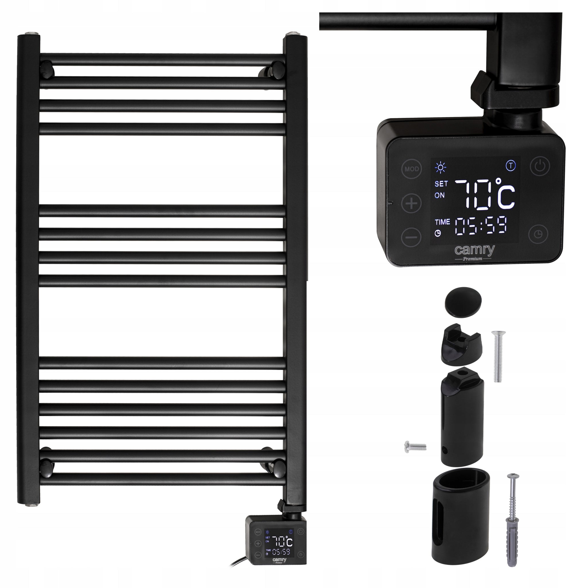 Elektrinis vonios šildytuvas Kopėtėlės Juodas Sieninis 90x50cm 600W Laikmatis