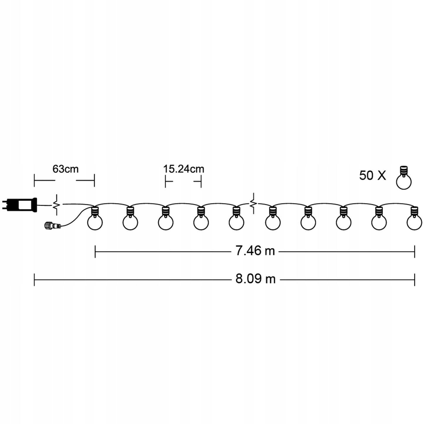 Lauko Girlianda Lauko Grandinėlė Dekoratyvinė 50x LED LEMPUTĖ 8m