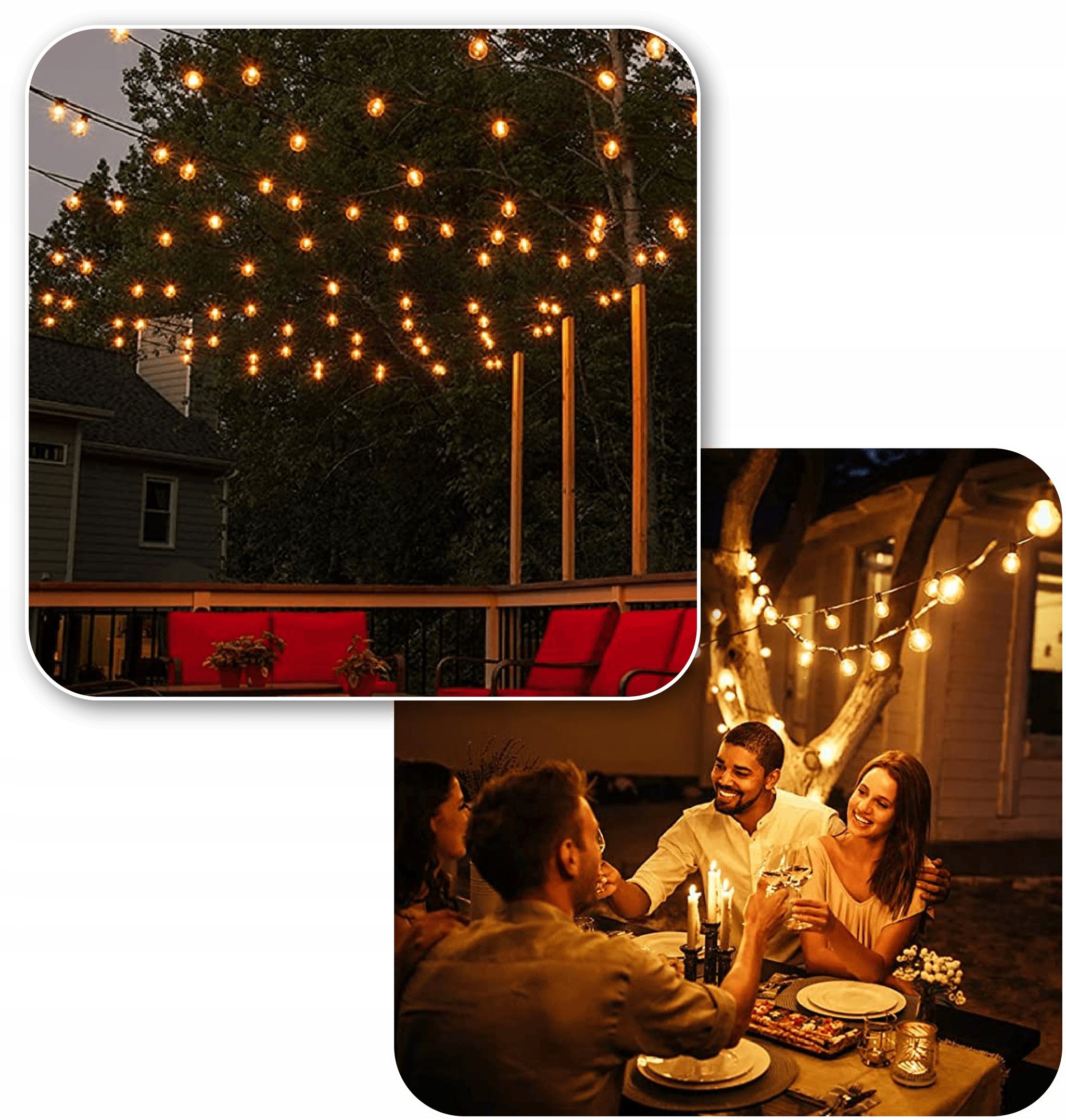 LED girlianda 30m 100+4 lemputės sodo terasos LED grandinėlė IP44