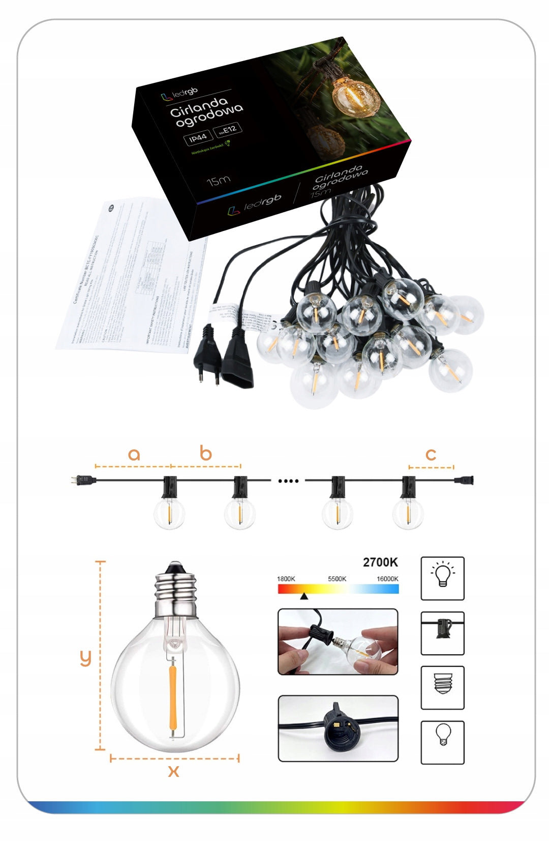 LED girlianda 30m 100+4 lemputės sodo terasos LED grandinėlė IP44