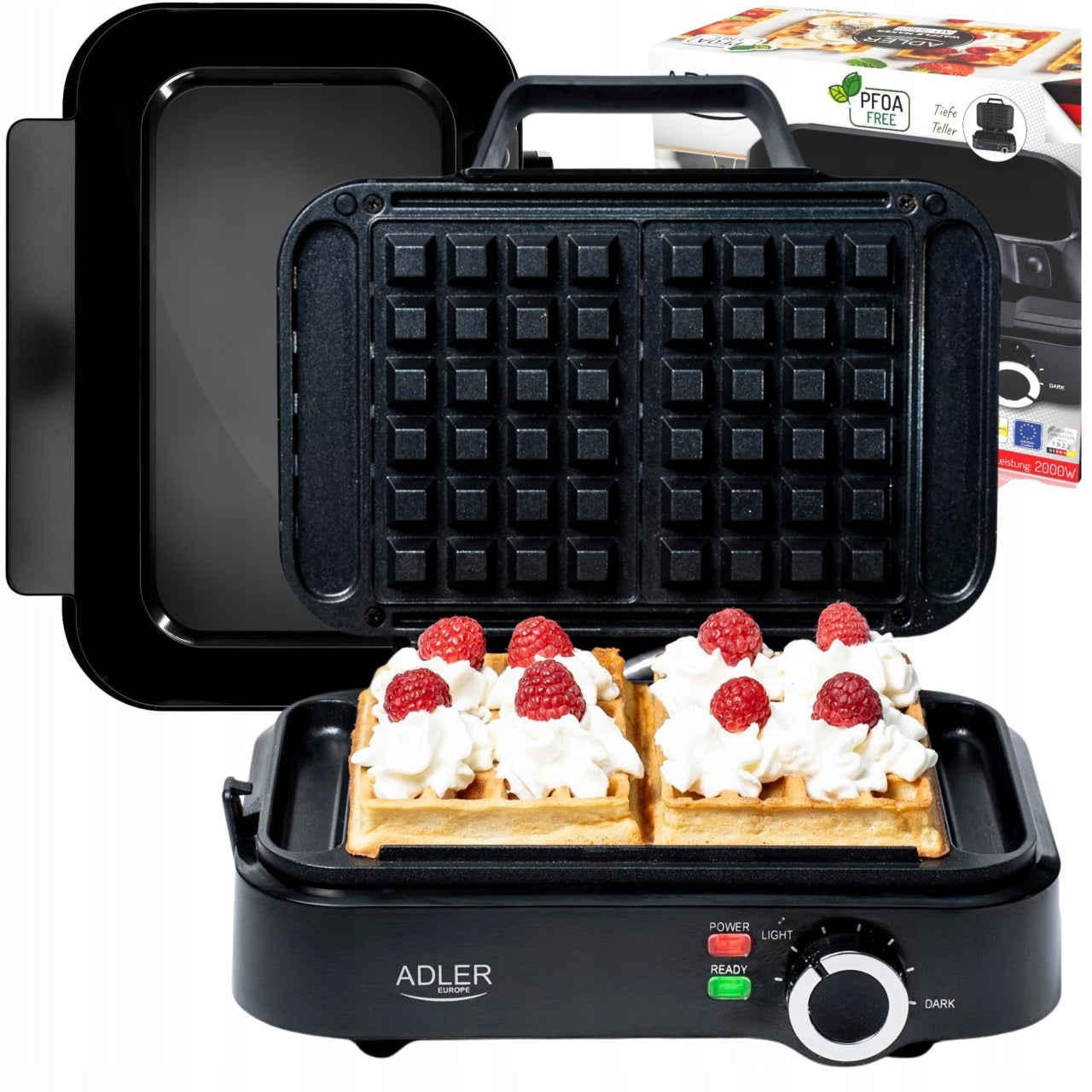 Gofravimo aparatas 2000W XXL 2 dideliems vafliams Sklandus temperatūros reguliavimas NON-STICK