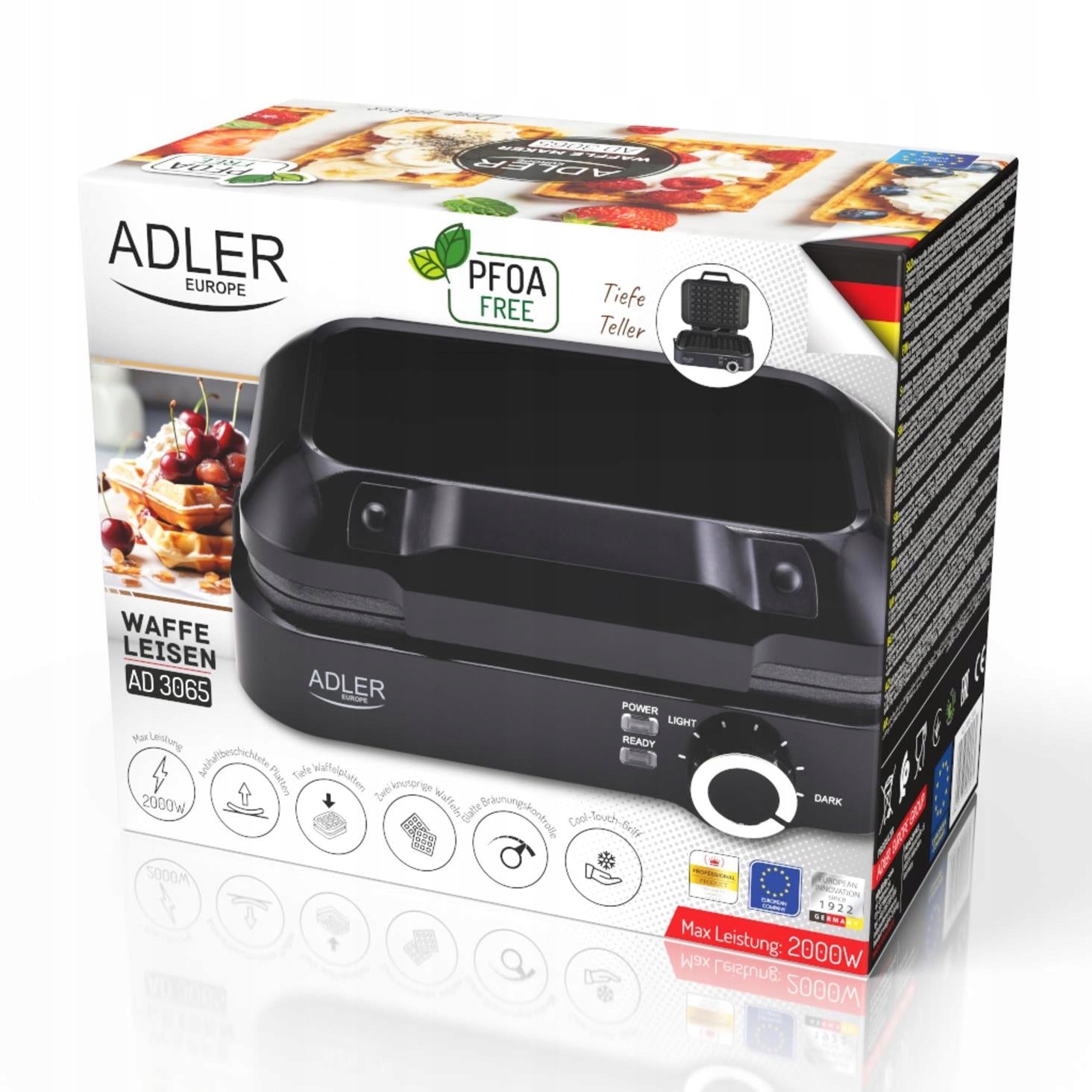 Gofravimo aparatas 2000W XXL 2 dideliems vafliams Sklandus temperatūros reguliavimas NON-STICK