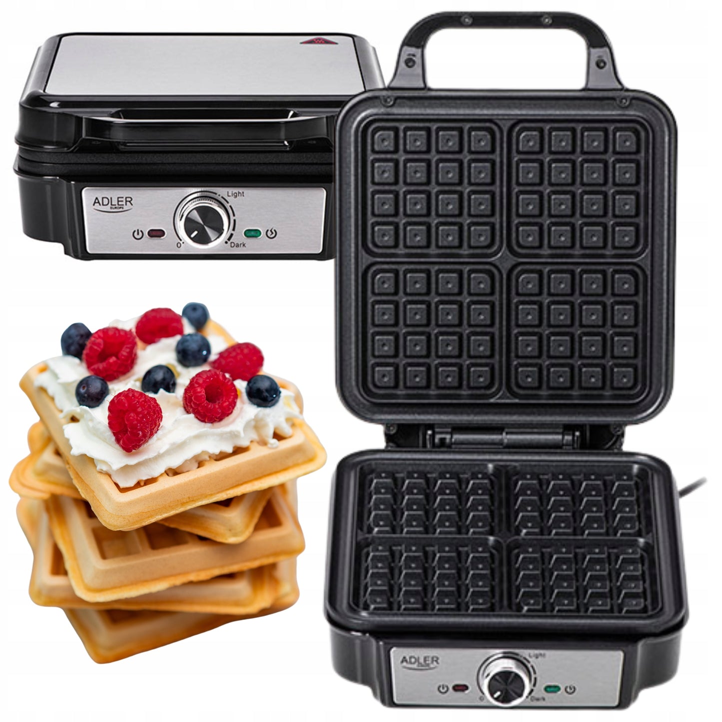 Vaflių keptuvė 4 vafliai Galinga 1800W Sklandus reguliavimas Adler AD 3083