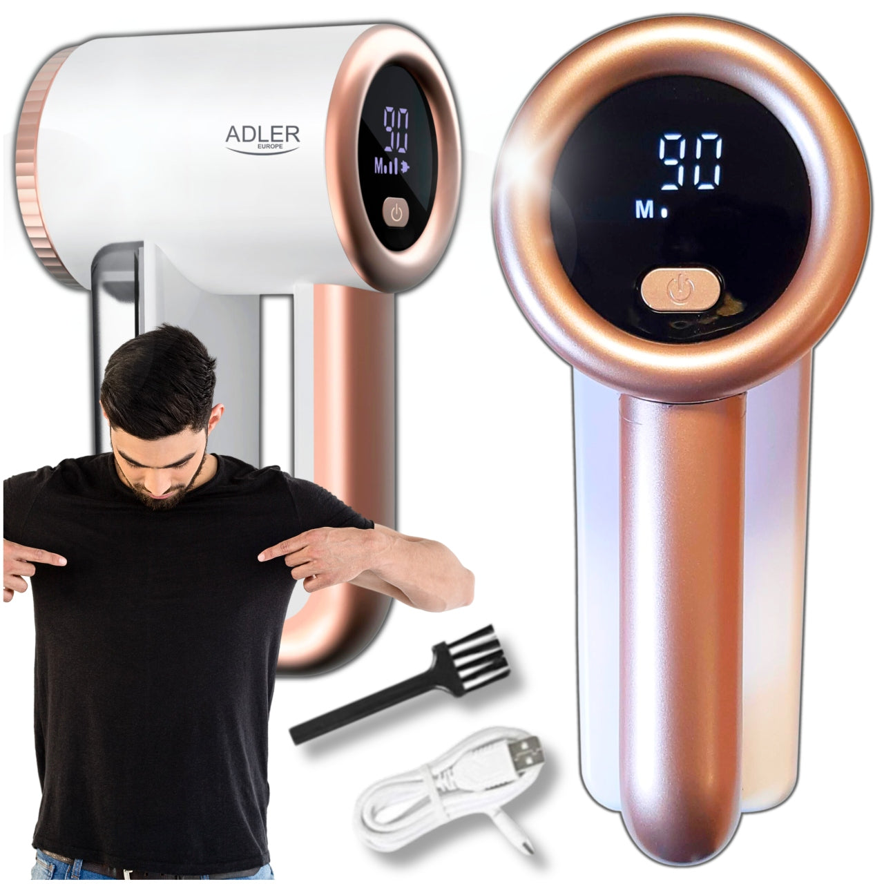 Akumuliatorinis audinių skustuvas drabužiams, LCD, greičio reguliavimas Adler AD 9617