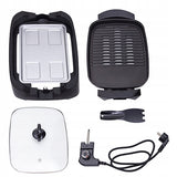 Galingas 3000W elektrinis grilis su stikliniu dangčiu, plokščia ir briaunota