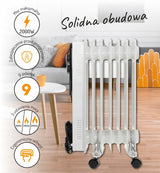 Aliejaus radiatorius 9 sekcijų OLEJAK 2000W su ratukais Adler AD 7816