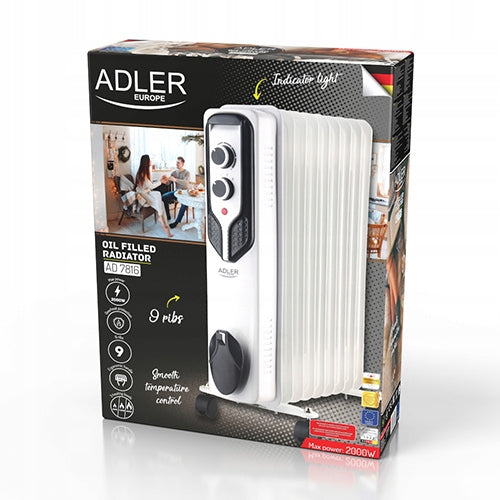Aliejaus radiatorius 9 sekcijų OLEJAK 2000W su ratukais Adler AD 7816