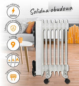 Aliejaus radiatorius 9 sekcijų OLEJAK 2000W su ratukais Adler AD 7816