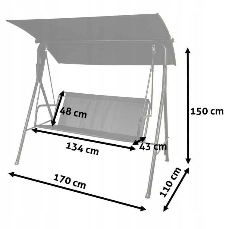 Laisvai pastatomos 3 vietų sodo sūpynės su stogeliu, patogios sodui Goliat