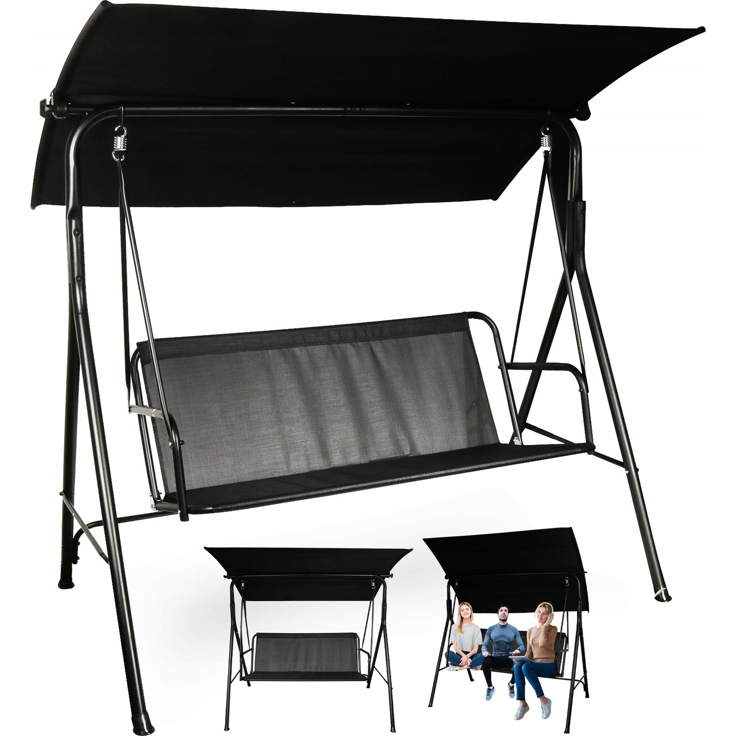 Laisvai pastatomos 3 vietų sodo sūpynės su stogeliu, patogios sodui Goliat