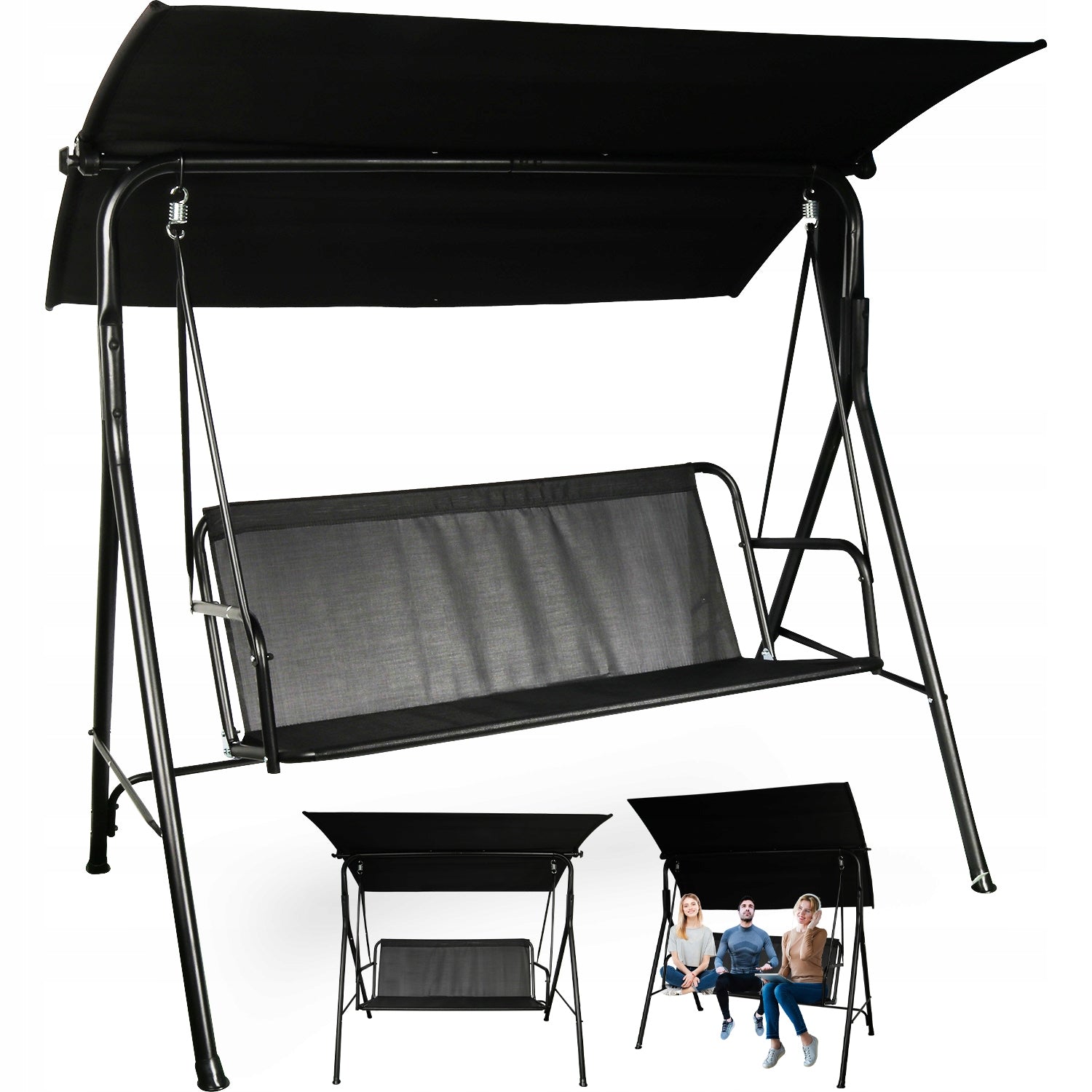 Laisvai pastatomos 3 vietų sodo sūpynės su stogeliu, patogios sodui Goliat