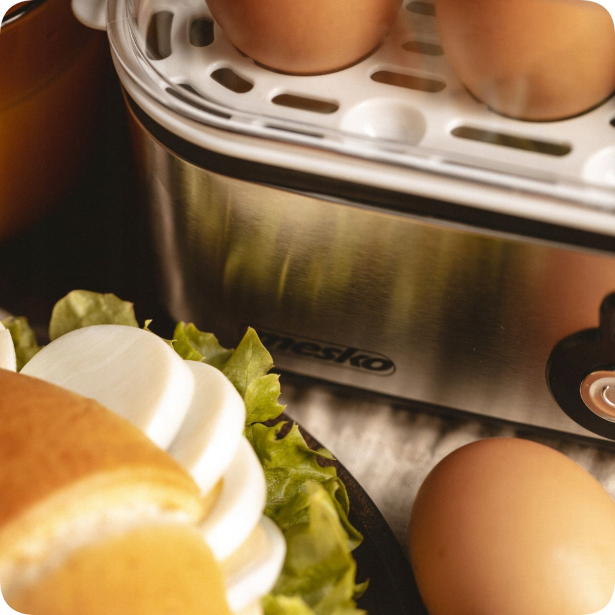 Elektrinis kiaušinių virintuvas 3 kiaušiniams, 3 kietumo lygiai: minkštai, vidutiniškai, kietai