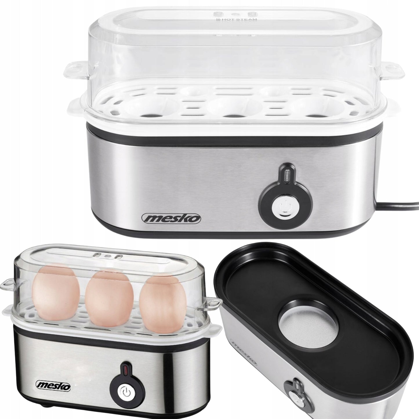 Elektrinis kiaušinių virintuvas 3 kiaušiniams, 3 kietumo lygiai: minkštai, vidutiniškai, kietai