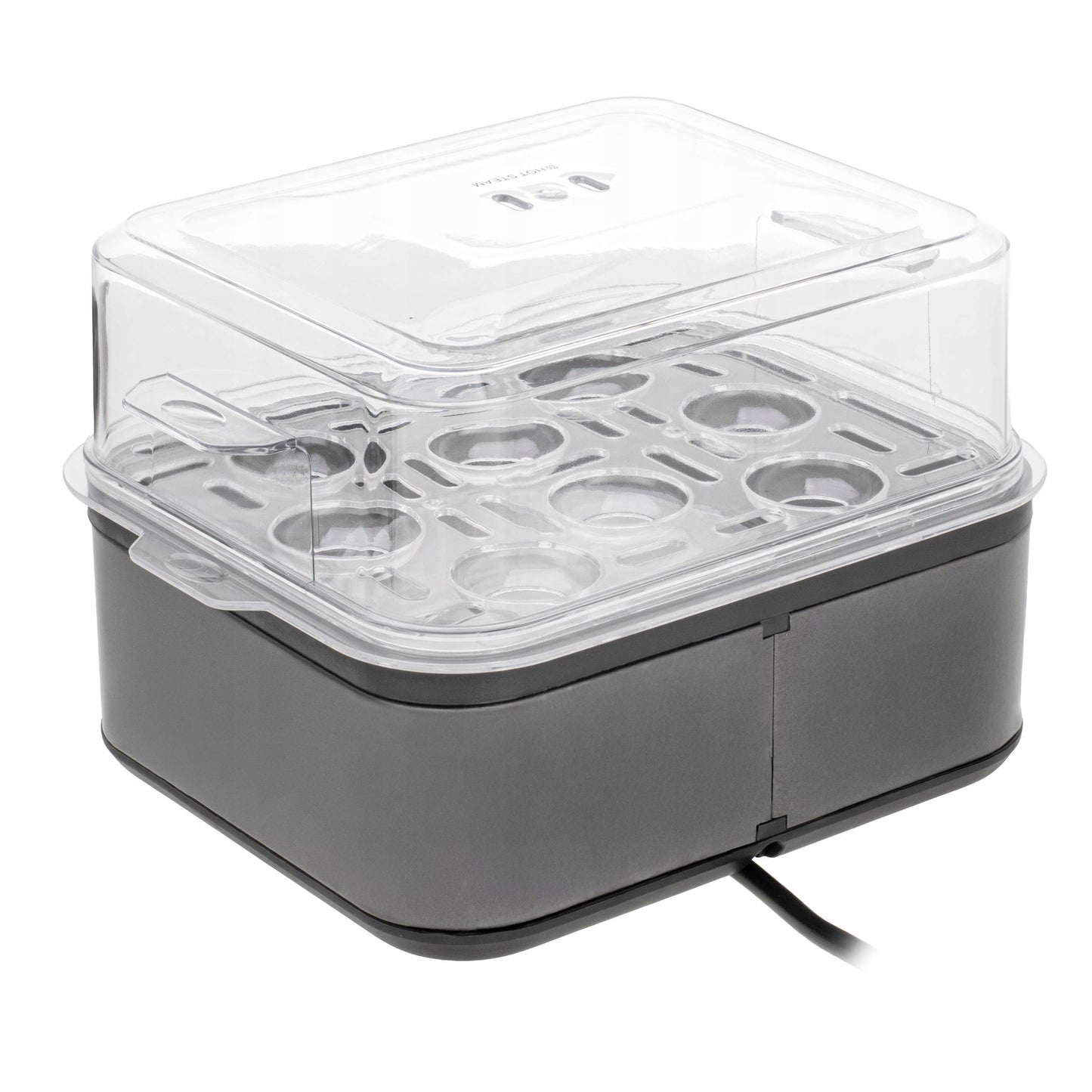 Kiaušinių viryklė 8 kiaušiniams, 3 kietumo lygiai: minkšti, vidutiniškai kieti, kieti