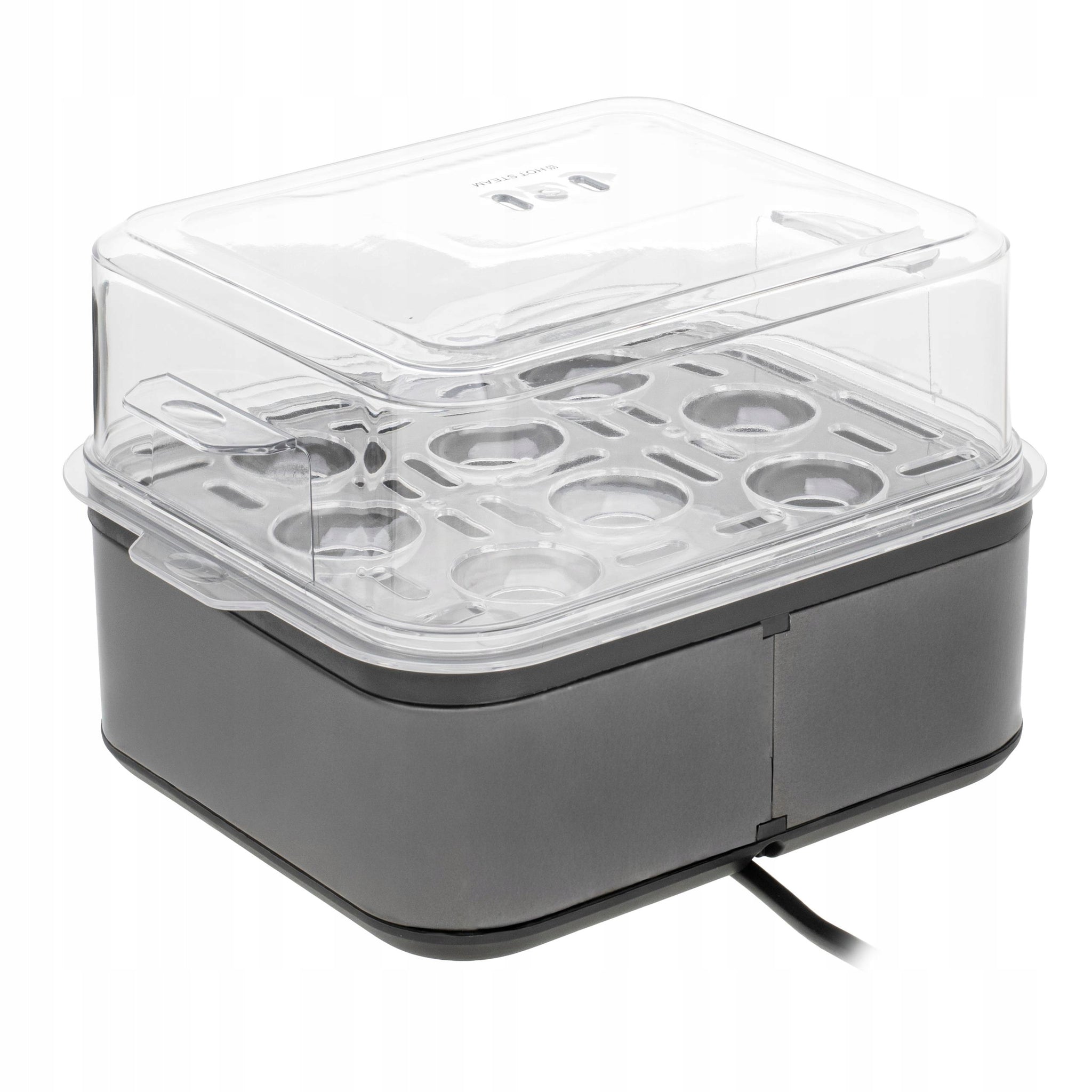 Kiaušinių viryklė 8 kiaušiniams, 3 kietumo lygiai: minkšti, vidutiniškai kieti, kieti