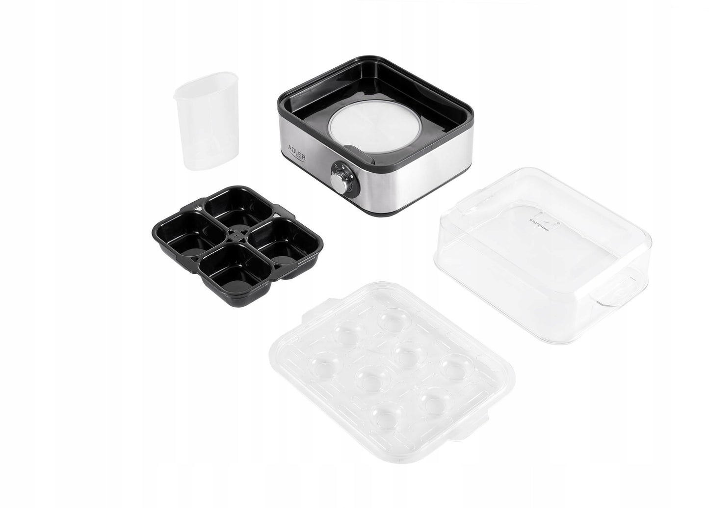 Kiaušinių viryklė 8 kiaušiniams, 3 kietumo lygiai: minkšti, vidutiniškai kieti, kieti