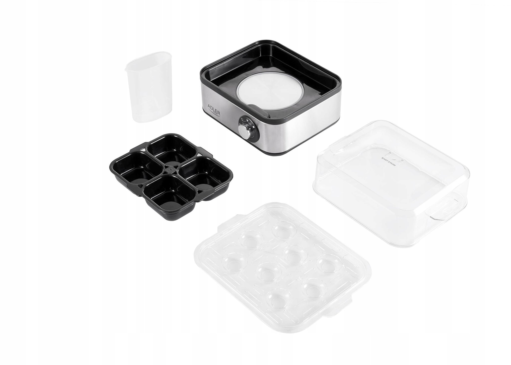 Kiaušinių viryklė 8 kiaušiniams, 3 kietumo lygiai: minkšti, vidutiniškai kieti, kieti