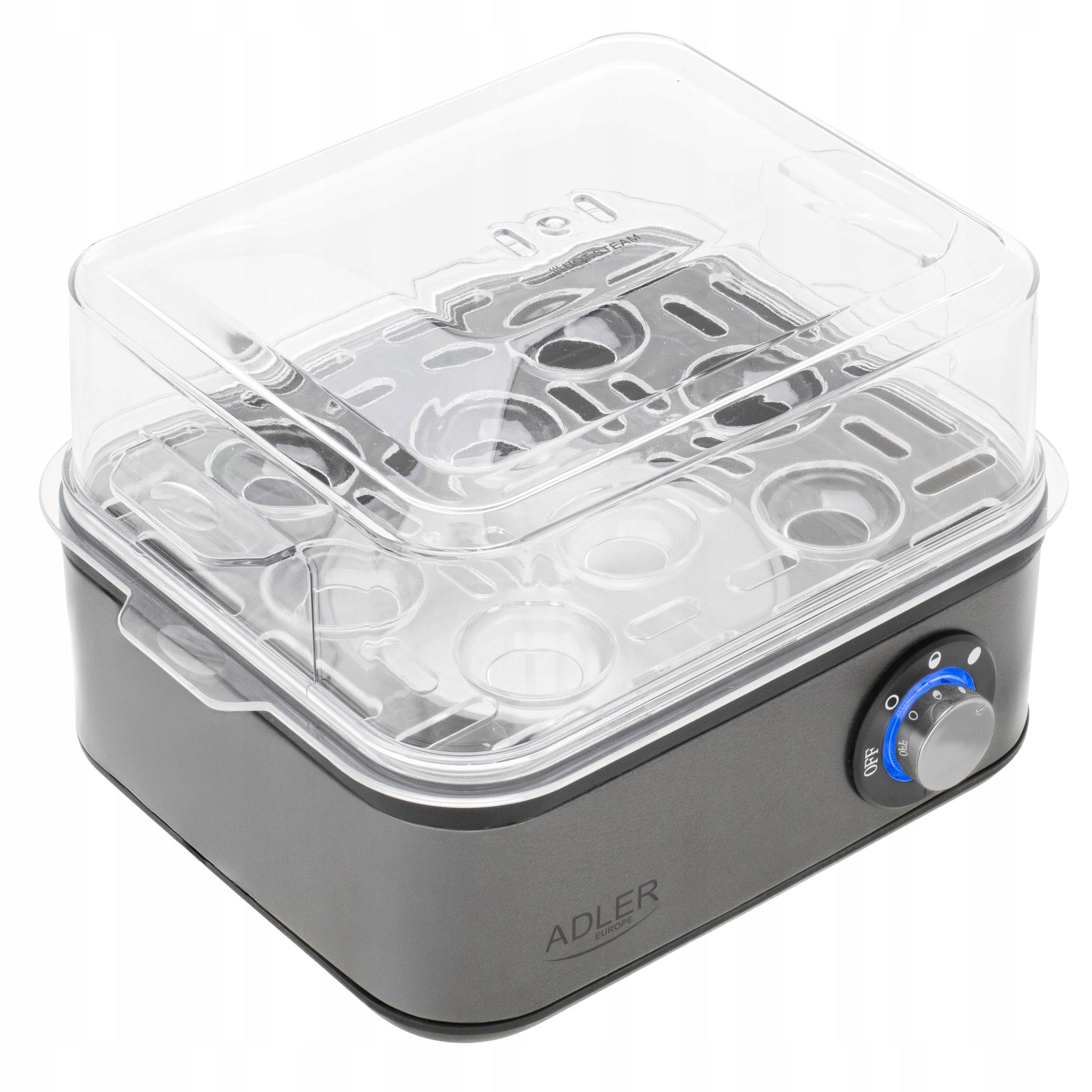 Kiaušinių viryklė 8 kiaušiniams, 3 kietumo lygiai: minkšti, vidutiniškai kieti, kieti