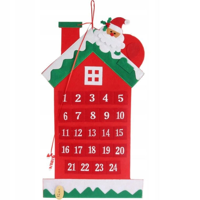 Advento kalendorius "Namukas" iš veltinio, 60 cm, Kalėdinė dekoracija su 24 skyreliais
