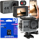 SPORTO KAMERA GO PRO4U 4K UHD WIFI USB PRIEDAI 32 GB KORTELĖ NUOTOLINIO VALDYMO KOMPLEKTAS