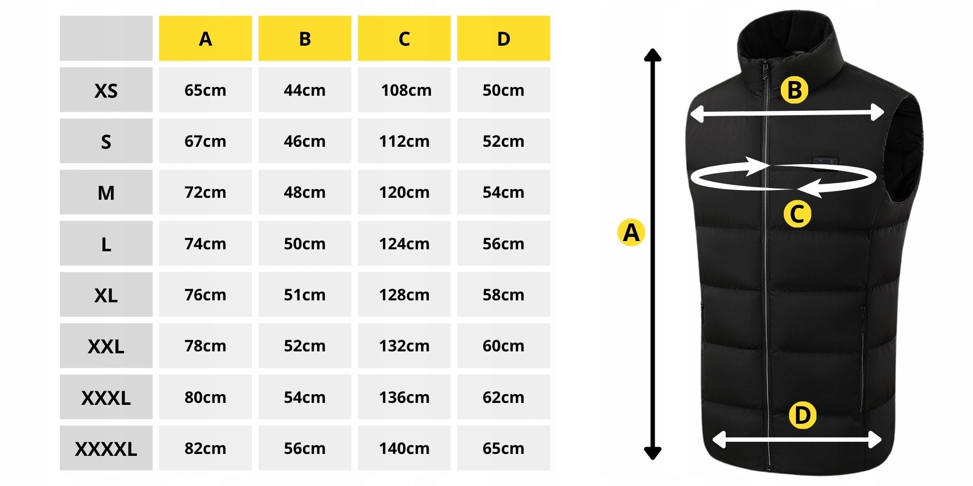 Šildoma liemenė be rankovių, unisex žiemos striukė su USB, powerbank XXXL