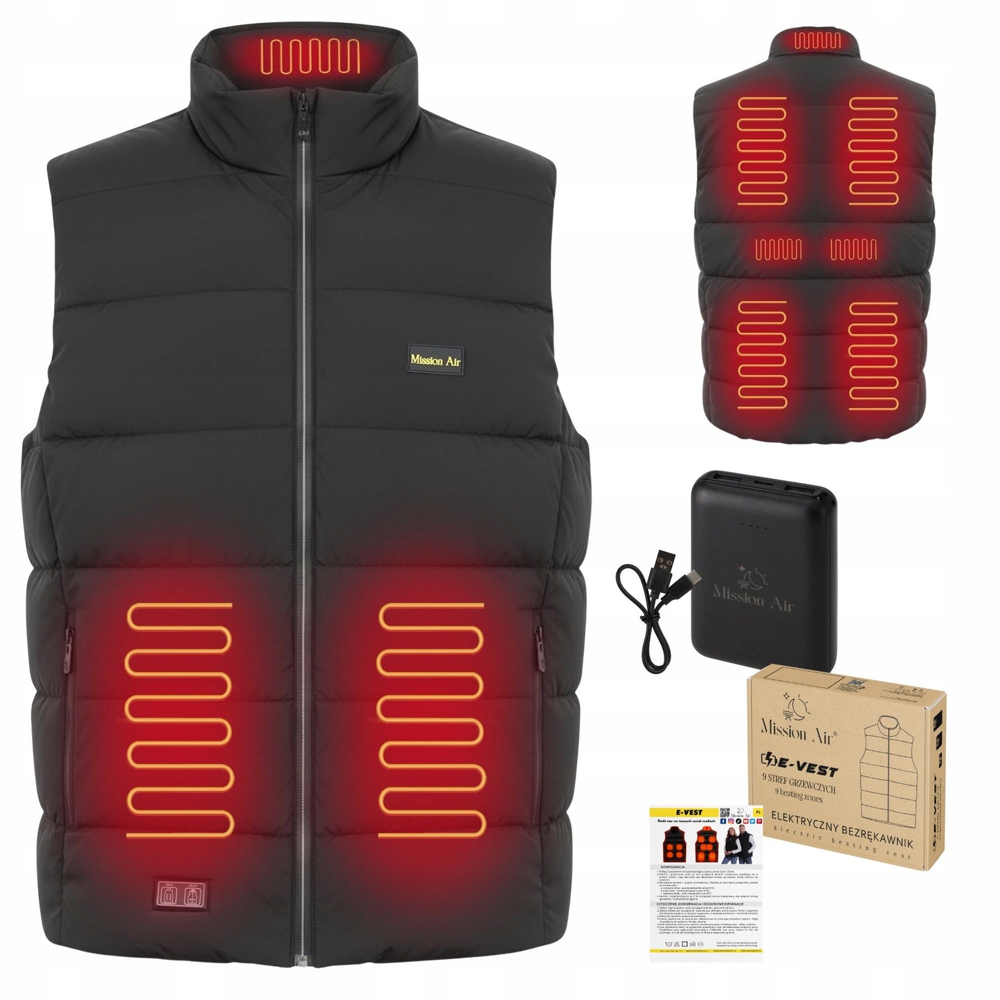 Šildoma liemenė be rankovių, unisex žiemos striukė su USB, powerbank XXXL