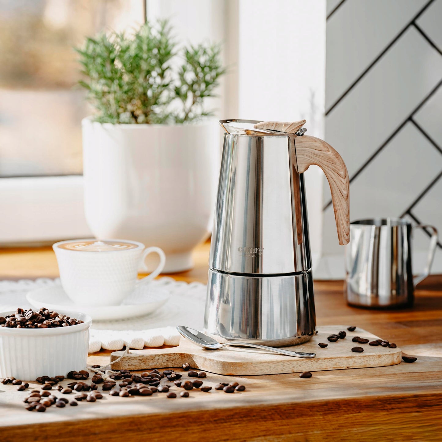 Kavinukas kavos virimo aparatas ESPRESSO, veikia ant indukcijos ir dujų, plieninis, 450ml