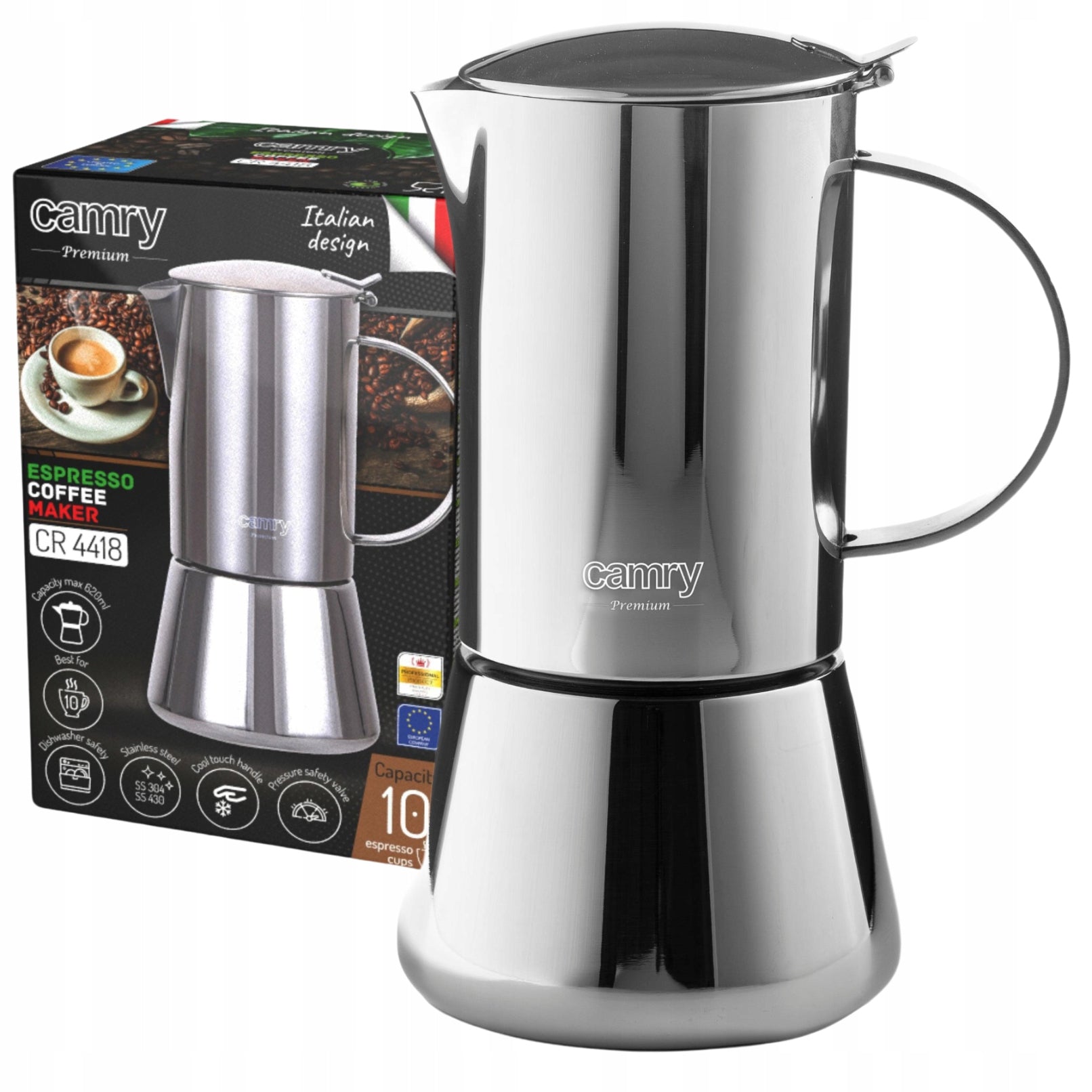 Kavinukas kavos virimo aparatas espresso, tinka indukcinėms, dujinėms viryklėms, plieninis, 500ml